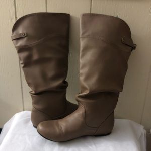 Tan brown leather mid calf boots